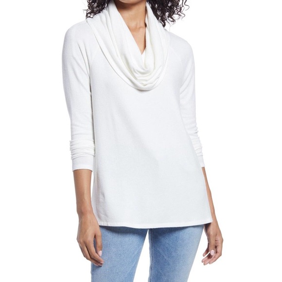 Gibsonlook Cozy Convertible Neckline Tunic Top Cowl Neck Ivory Womens Medium NEW - Picture 1 of 5